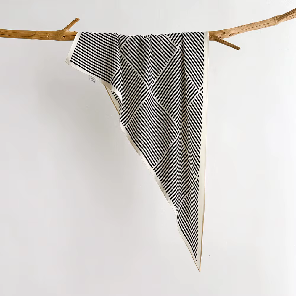 Foulard triangulaire rétro pour femme, effet soie, à rayures et pois, petits châles, écharpes de cou