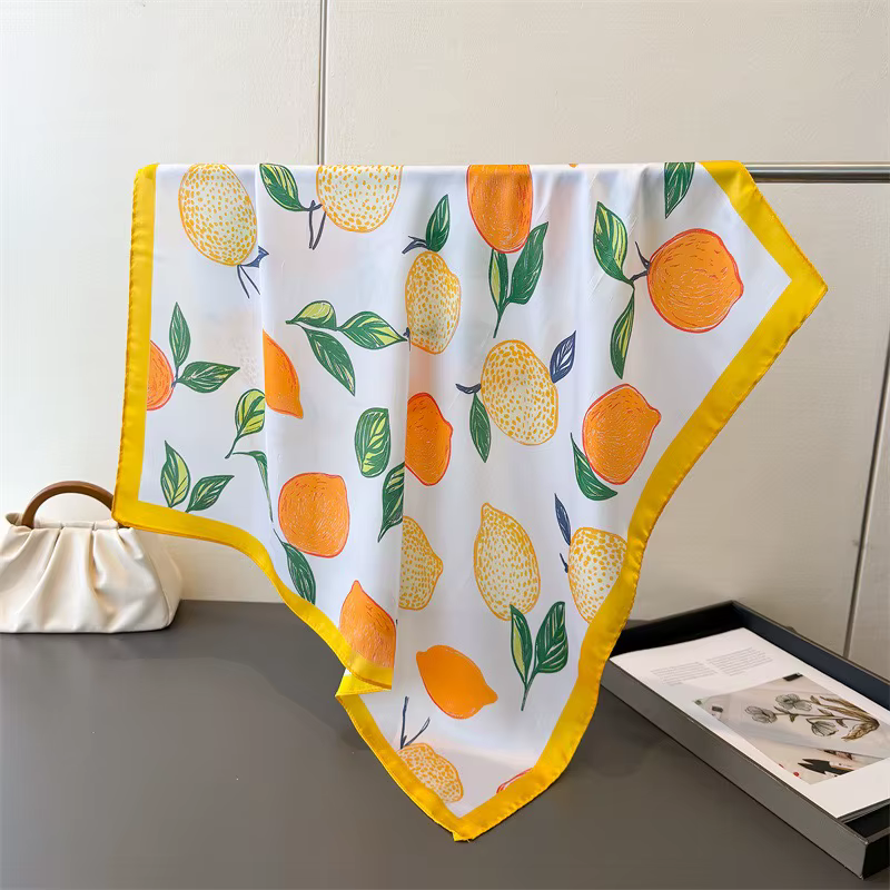 Foulard carré de luxe en soie pour femmes, style bohème, arbre à citron, imprimé Floral, châle, acce