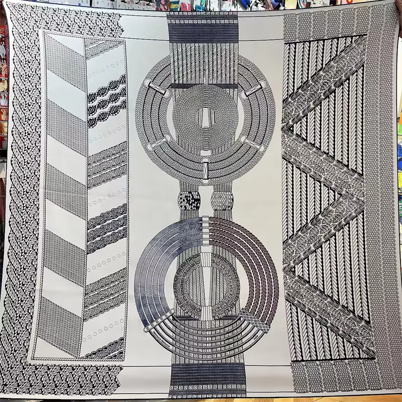 135CM foulard en cachemire de soie femmes châles roulés à la main rayures géométriques foulards carr