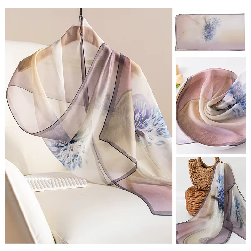 Pure soie longue écharpe haut de gamme sensation été mince imprimé châle femmes foulard en soie cade