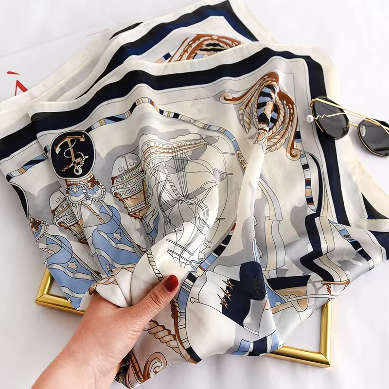 Foulard carré de luxe 90x90cm pour femme, grand châle, écharpe, bandeau imprimé, bandana, hijab, éch