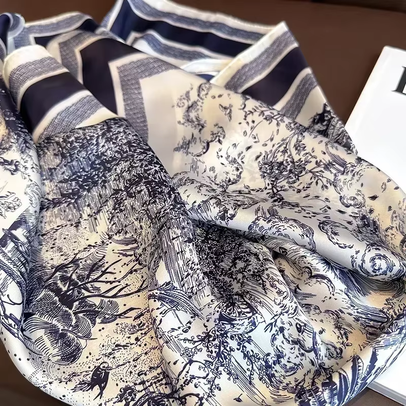 2025 printemps et automne nouveau 100% écharpe en Polyester femmes 70 cm imprimé carré écharpe en pl