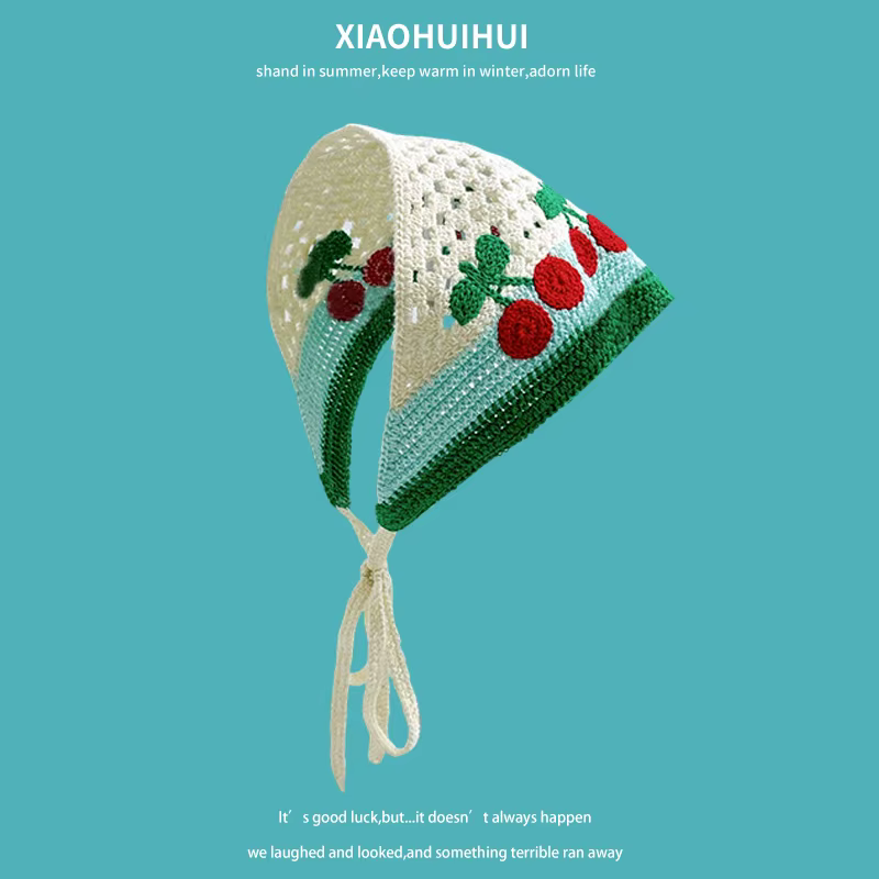 Nouveau foulard de cheveux triangulaire tricoté à la main rétro français pour les femmes printemps é