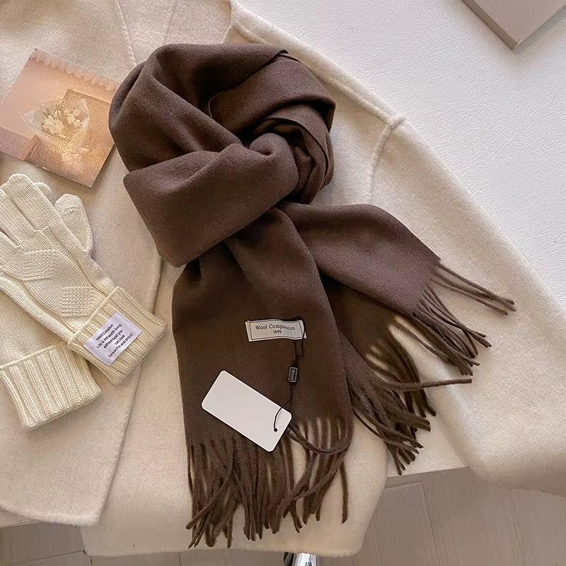 Foulard en laine pour femme, Long et chaud, en cachemire, Hijab, solide, châle enveloppant, Pashmina