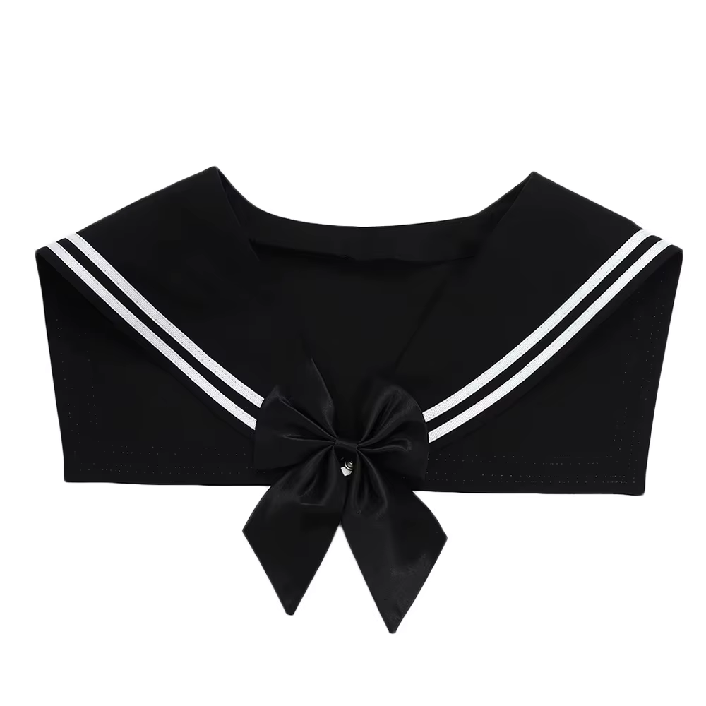 Foulard cache-col marin rayé en coton, détachable, style académie, noir et blanc, avec nœud papillon
