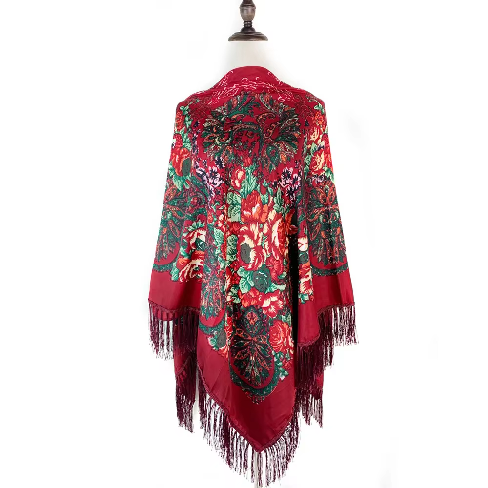 Foulard Carré Russe de Luxe à Imprimé Floral pour Femme, Châle Traditionnel 21 ème Ethnique, Bandana