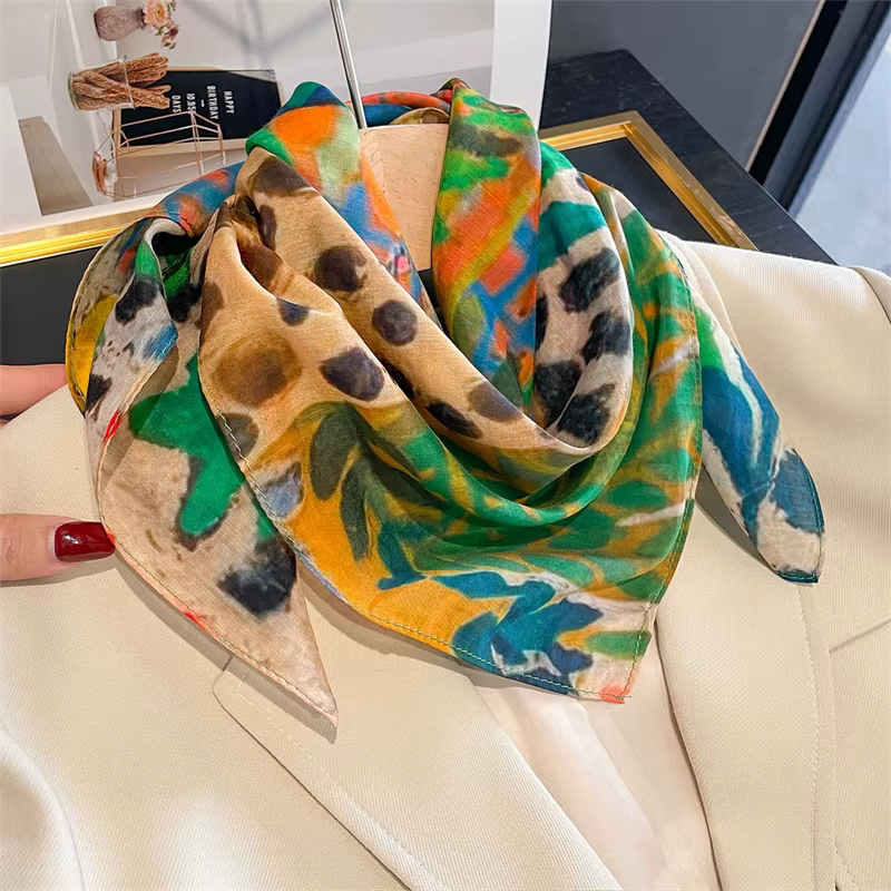 Foulard carré à fleurs de styliste pour femmes, 65cm, en soie véritable, châle de luxe en coton, imp