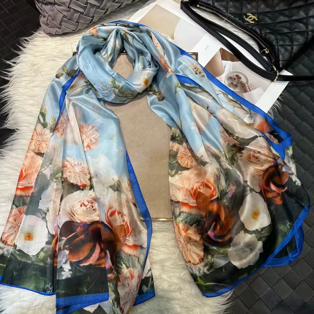 [BYSIFA] nouveau bleu vert foulard en soie châle femmes marque de mode 100% Pure soie longues écharp