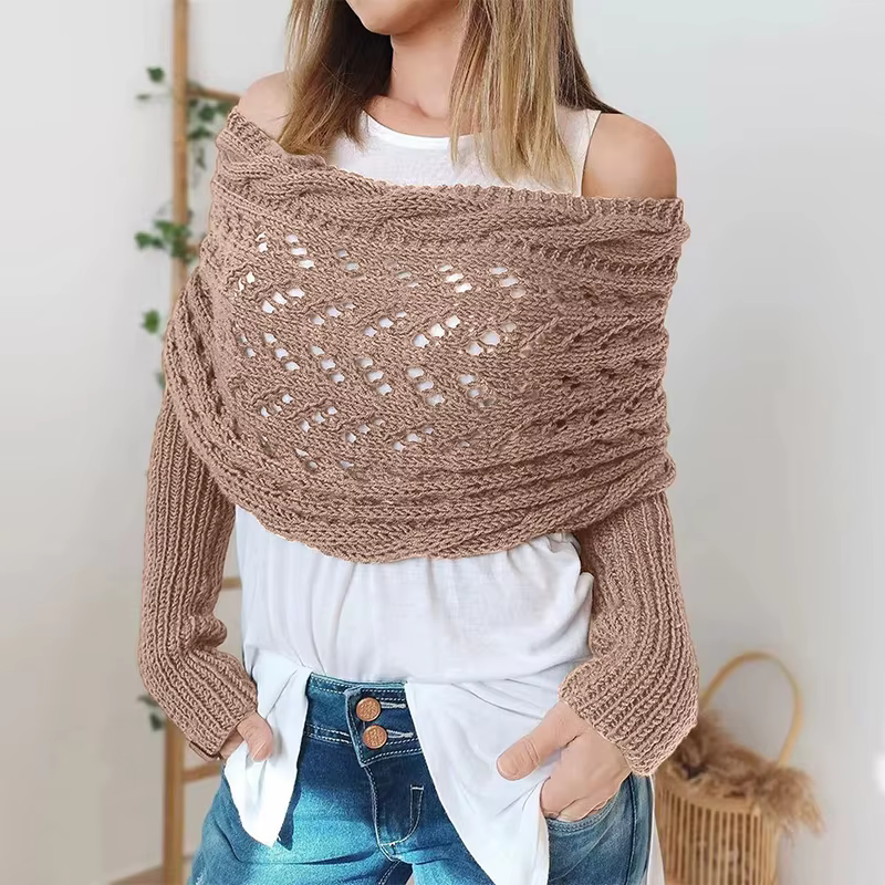 Écharpe avec manches pour femmes, châle enveloppant, câble tricoté au Crochet, écharpe multifonction
