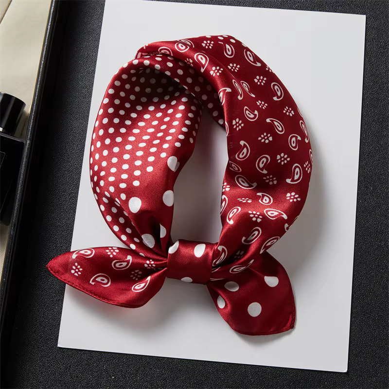 Foulard de cou pour femmes 100% soie de mûrier, foulards de tête imprimés Paisley à pois, bandanas p