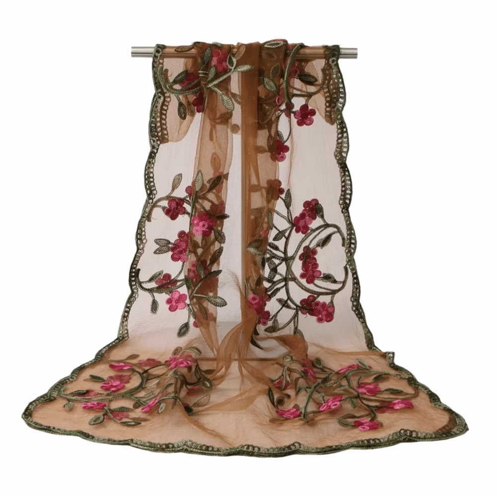 Écharpe châle brodée de fleurs pour femme, respirante, anti-poussière, longue, protection solaire, a