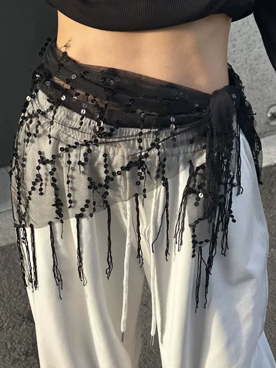 Foulard de taille triangulaire à sequins avec longues franges, accessoire de costume pour danse du v