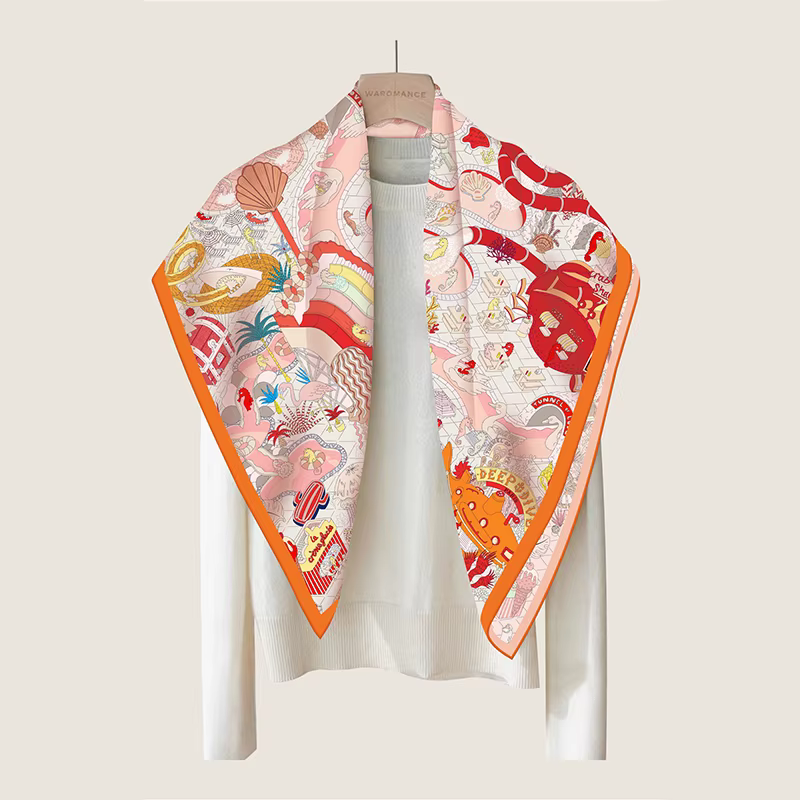 Marque double face impression bandeau écharpe femmes mode 90*90 cm Hijab Bandana foulard plage Prote