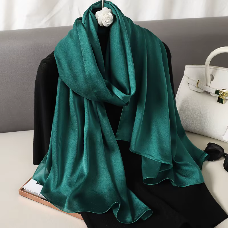 Foulard en soie pour femmes, marque de luxe, grand châle, bandeau enveloppant, Design solide, Hijab,