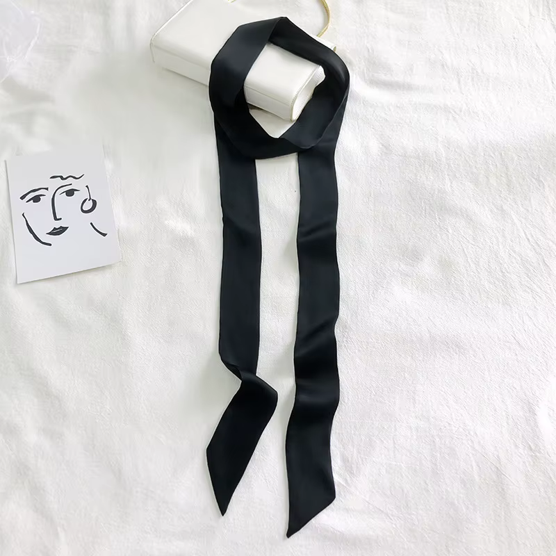 Longue soie mince écharpe tête cou bandeau sac ruban bandeaux bricolage 5x200 cm Satin soie étroite 