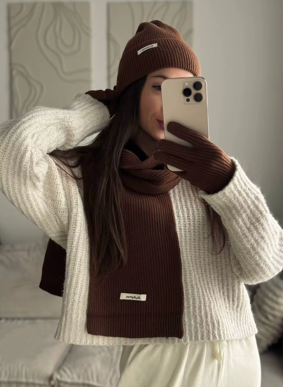 Ensemble bonnet écharpe et gants pour femme, gris, bordeaux, confortable, doux, décontracté, chaud,