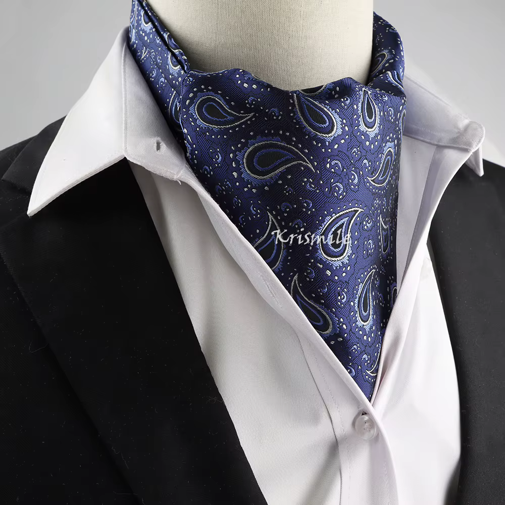 Nouveau Design hommes Ascot écharpe cravate mode Paisley Floral bleu vert cravate affaires bureau fê