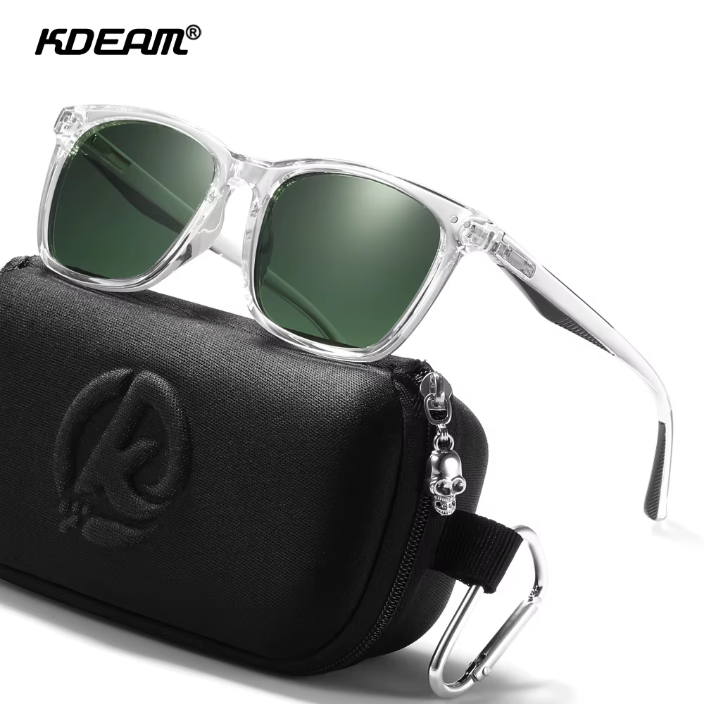 KDEAM hommes lunettes de soleil carrées lentille polarisée TR90 matériel cadre printemps charnières 