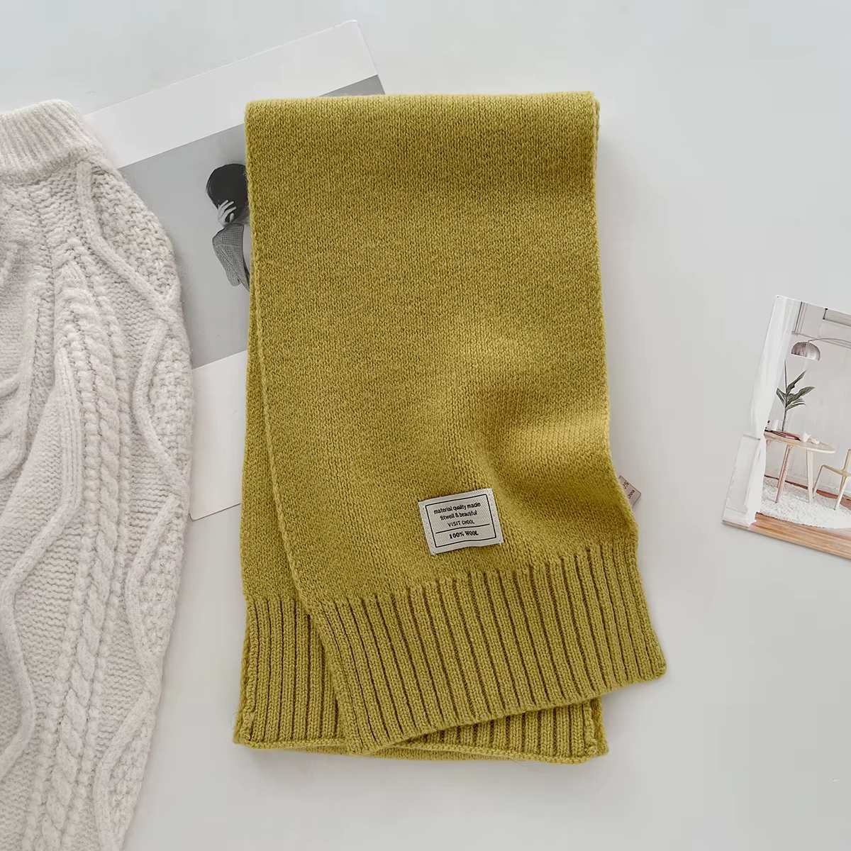 100% laine écharpe hiver nouvelle couleur unie chaud femmes écharpe mode polyvalent tricoté écharpe 