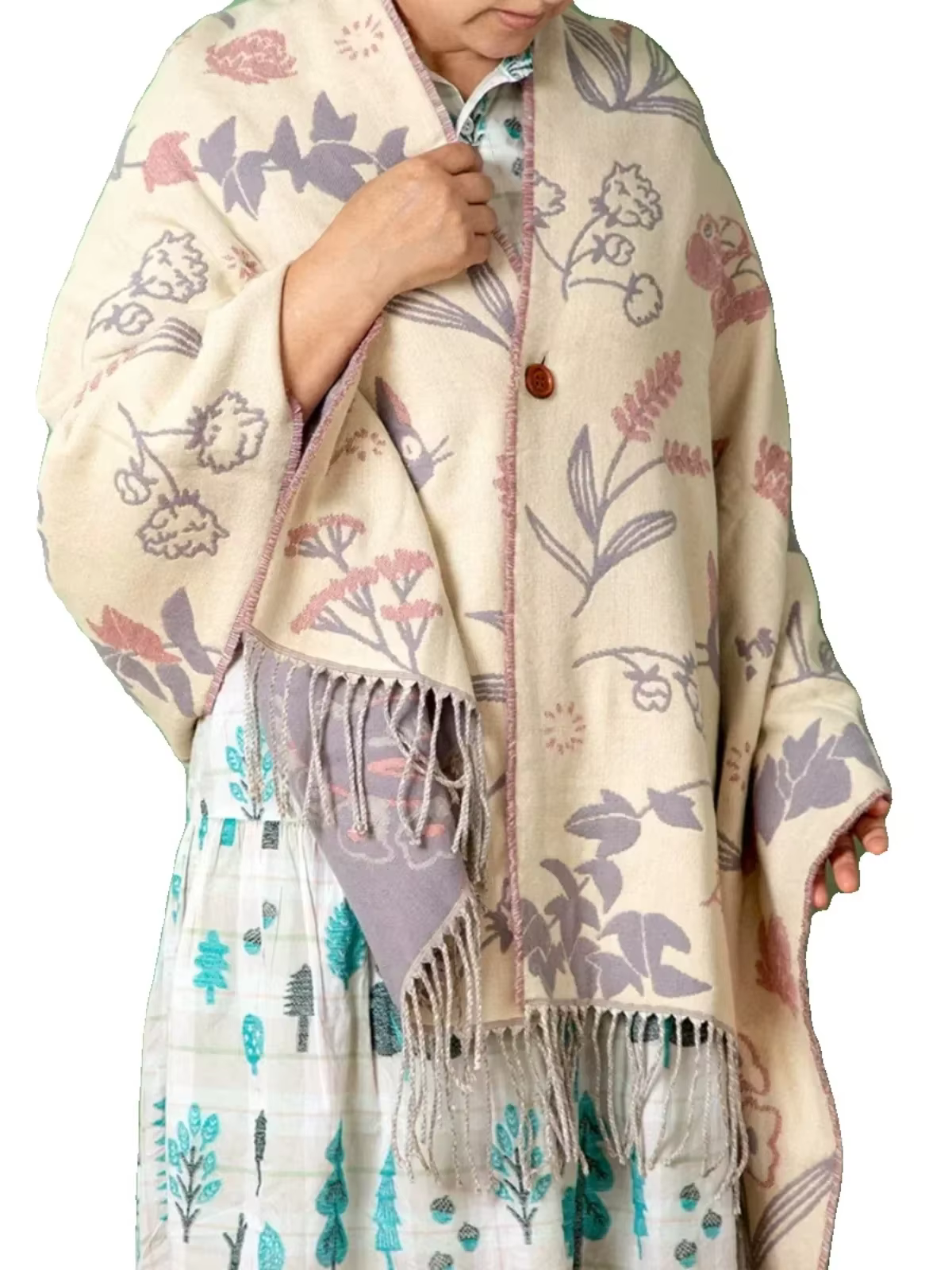 Niche Design écharpe châle à la mode polyvalent mignon dessin animé épaissi Double face hiver chaud 