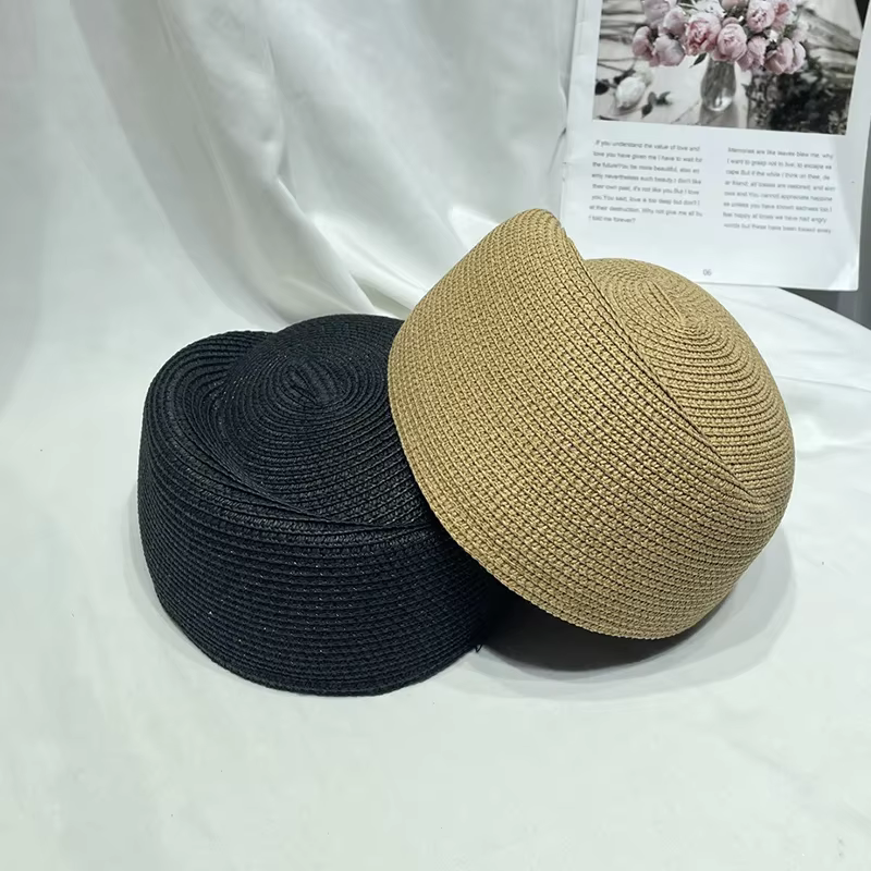 Chapeau Béret en Paille Vintage pour Femme, Chapeau de Soleil Fedora d'Été, Chapeau Pillbox d'Hôtess