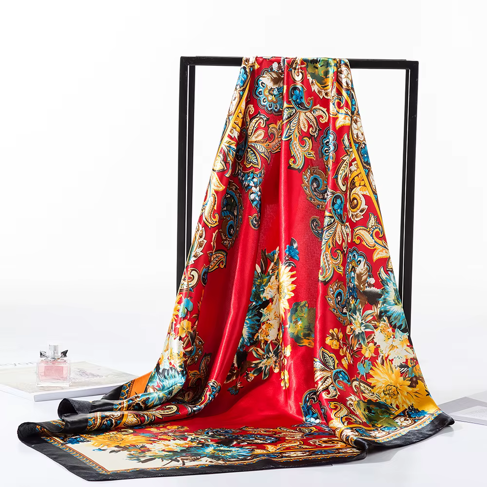 Foulard Carré Élégant de Luxe en Satin pour Femme, Châle, Hijab, 90x90cm