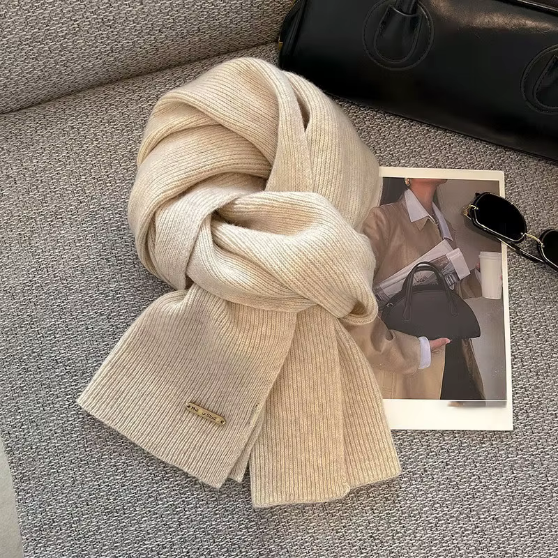 Écharpe tricotée de couleur unie pour femmes, écharpe Simple, épaisse, chaude, polyvalente, haut de 