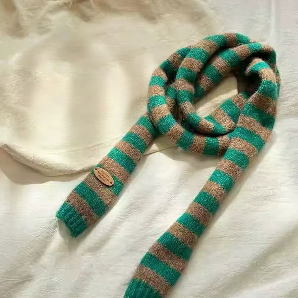 Foulard Long à rayures noires et grises pour femmes, tricoté, Slim, décoratif, en coton, chaud, à la