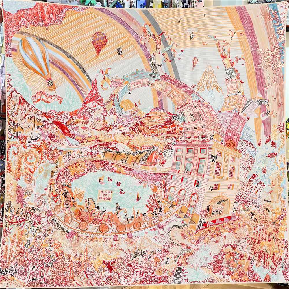 135CM écharpe en cachemire femmes manuel roulé châles mer ville carré foulards enveloppement Bandana