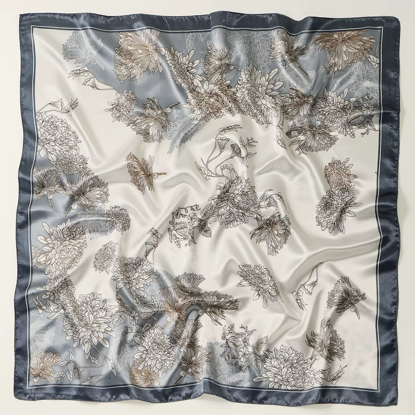 Foulard carré imprimé Floral élégant pour femmes, Hijab de luxe, enveloppes de cheveux en soie, mode
