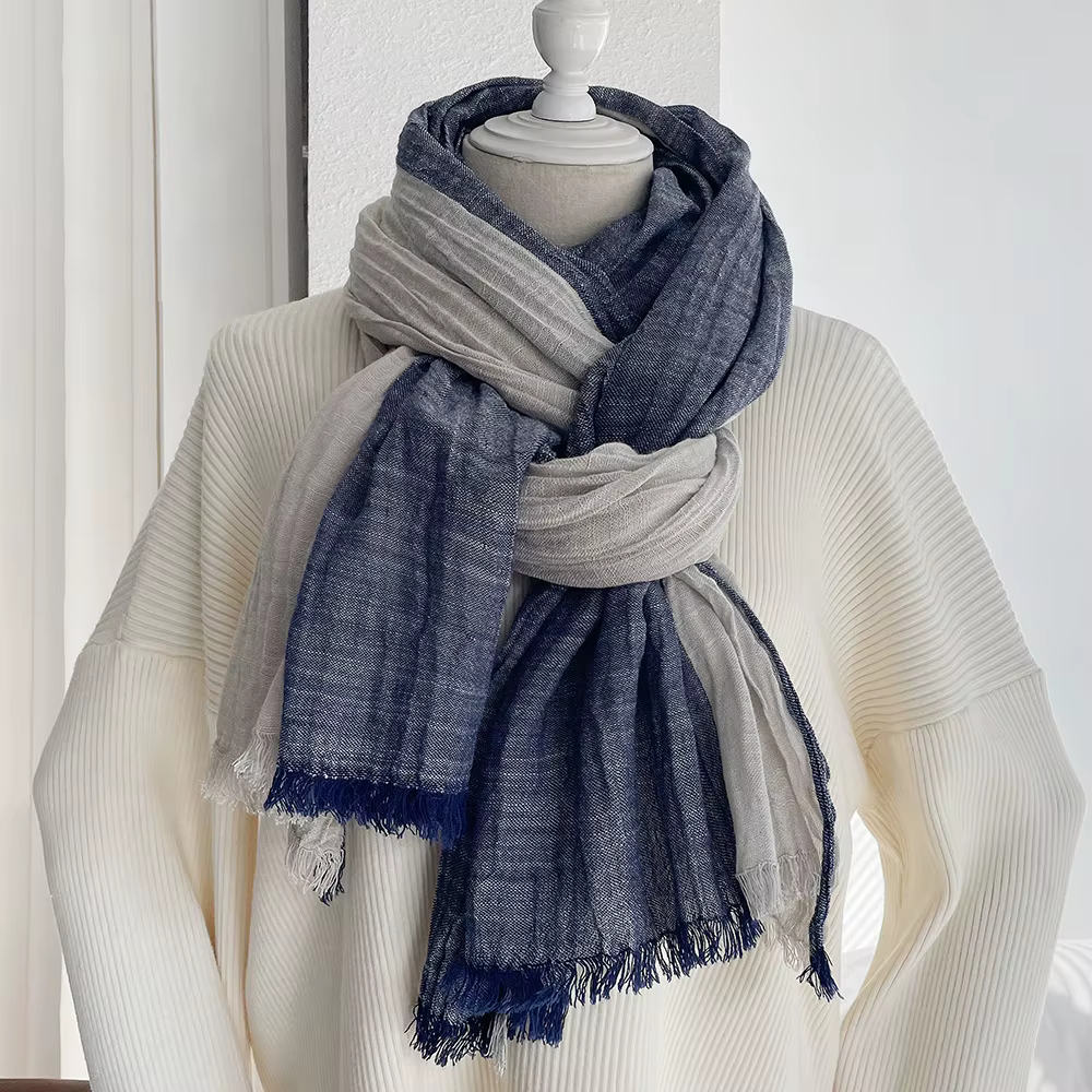 Écharpe Japonaise Rétro Unisexe en Coton pour Homme, Châle à Glands, Couleur Bloquée, 90x200cm, Auto