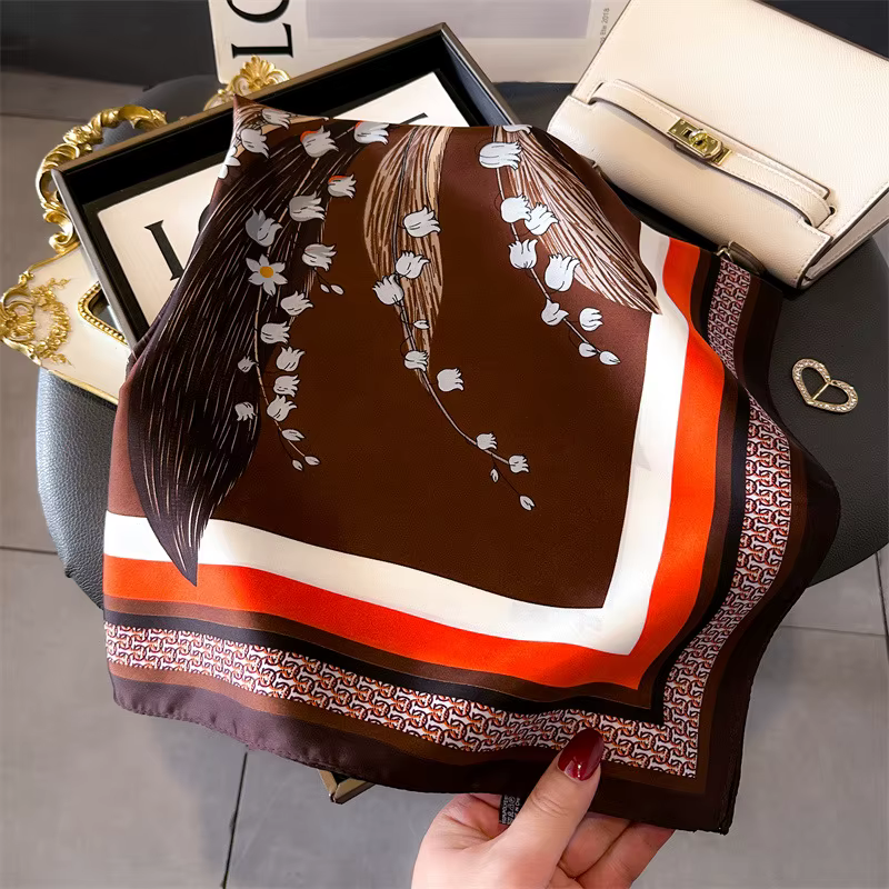 Foulard carré en soie pour femmes, 70x70cm, ruban en Satin doux, bandeau féminin, Foulard Hijab, acc