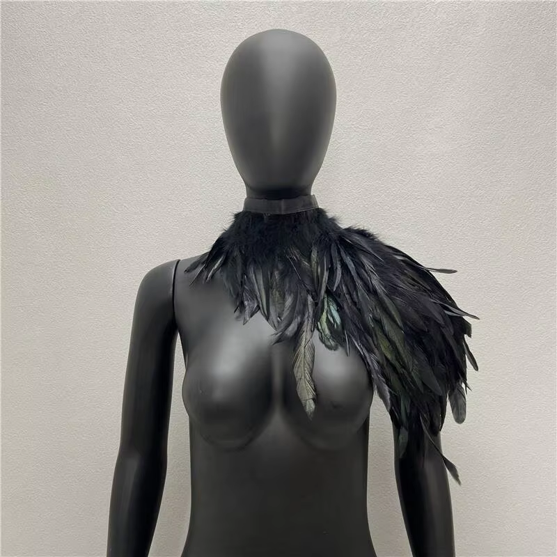 Une épaule plume luxe écharpe femmes Snood Style gothique écharpe femme châles Punk fête Halloween P