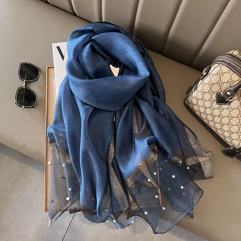 Foulard de marque de luxe pour femmes, châle uni en soie et lin, Bandanas d'été, Hijab, 2023