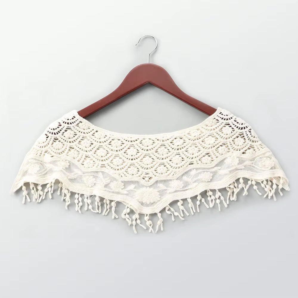 Écharpe en dentelle à pampilles pour femmes, écharpe hijab évidée, châle élégant pour dames, poncho,