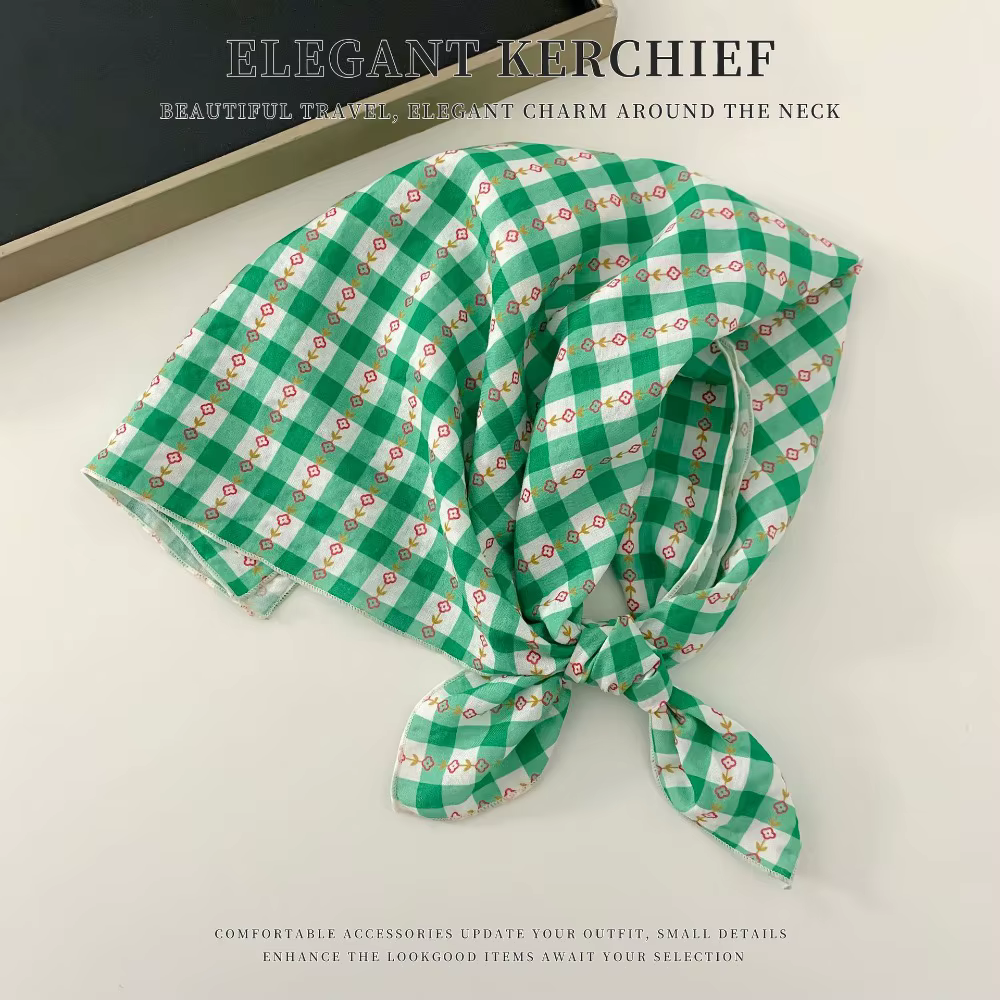Petit foulard carré en soie imprimé motif fleur de cerisier, foulard en coton et lin imprimé floral,