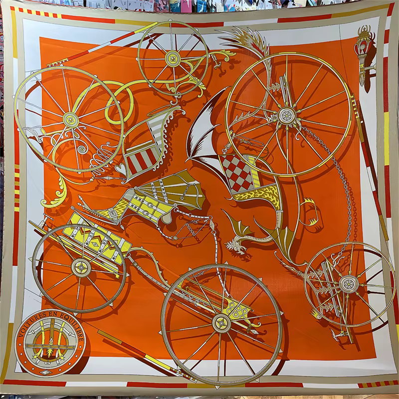 135CM Foulard en cachemire de soie femmes châles bouclés palais chariot imprimé foulards carrés enve