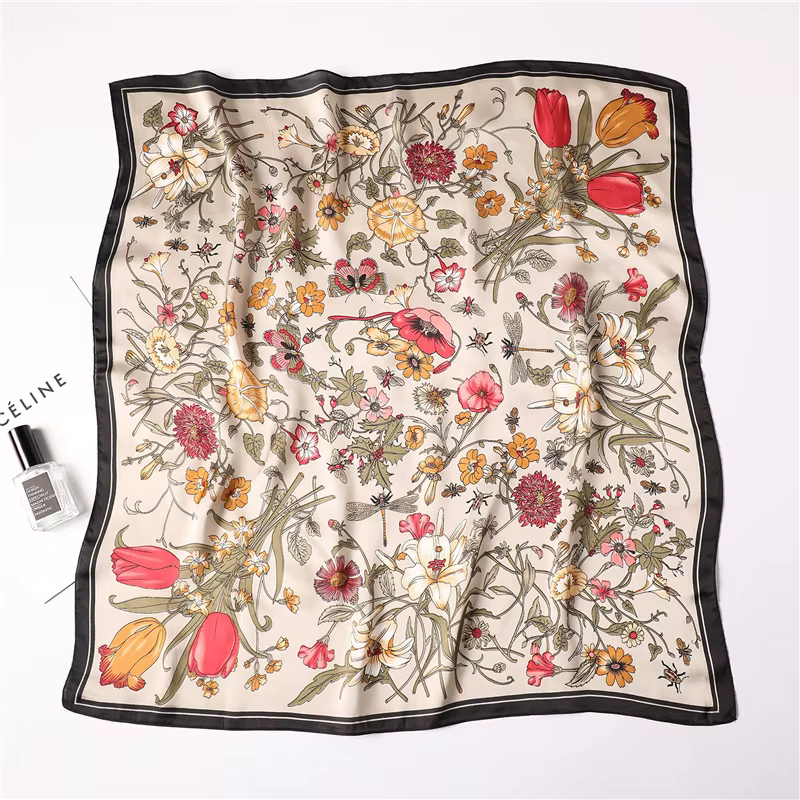 Foulards de luxe imprimés pour femmes, foulard en soie, décorations florales, petites cravates, band