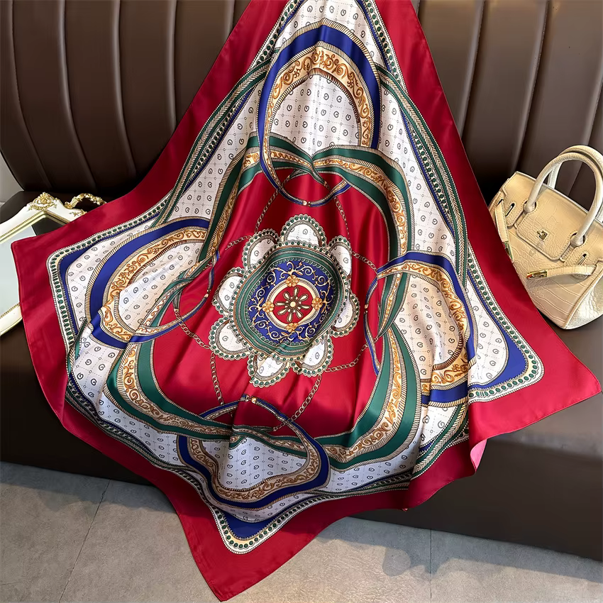Nouveaux Foulards en Soie Imprimée 90x90cm, Grands Carrés en Satin, Châles pour Femmes, Marque de Lu