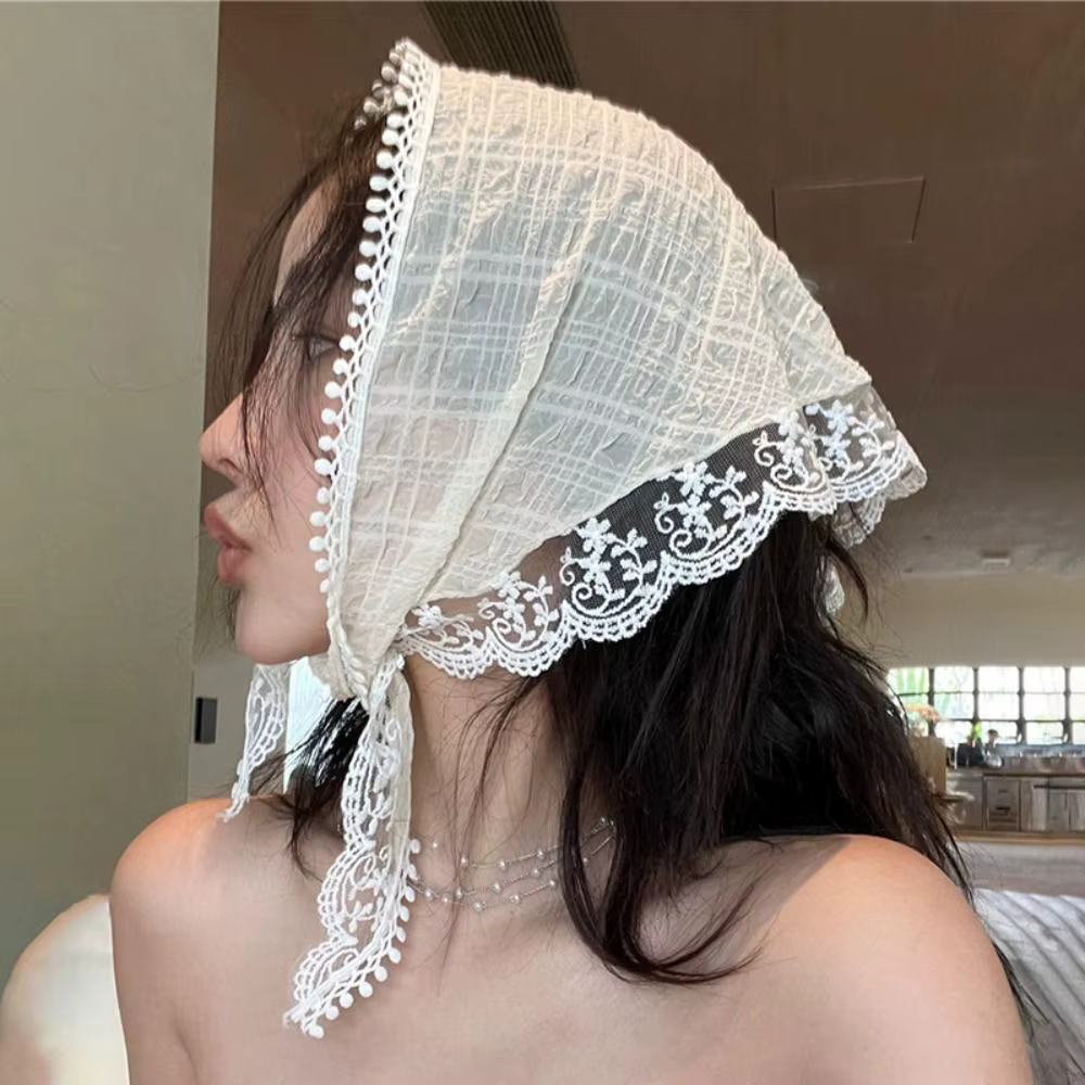 Foulard de voyage en dentelle douce pour la plage, style français triangulaire, accessoires pour che