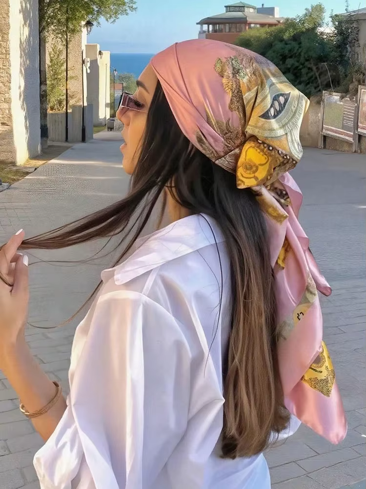 Foulard en Soie Satinée Printemps 2026 pour Femme – Élégant Foulard Floral, Bandana et Bandeau pour 