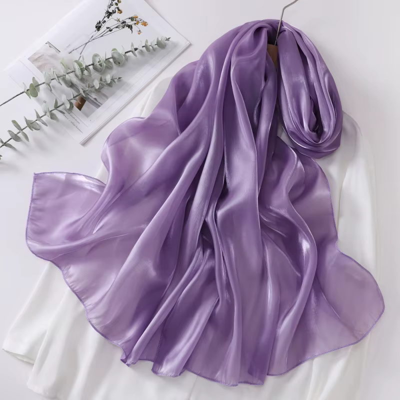 Écharpe longue brillante en mousseline Eugene pour femme, foulard haut de gamme de couleur unie