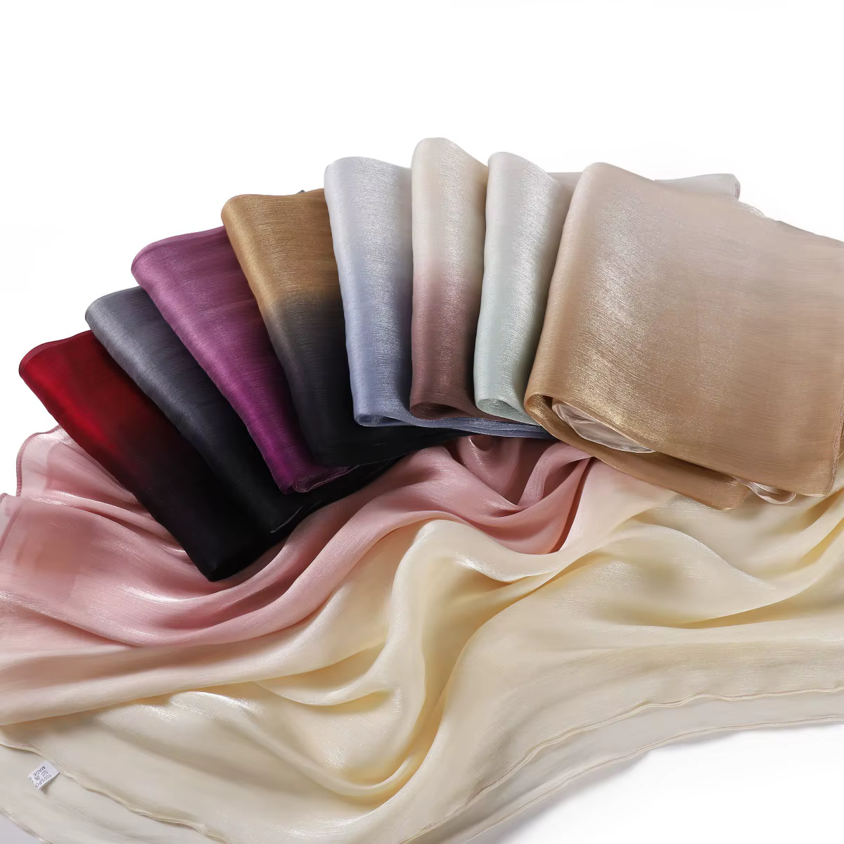 Foulard de luxe en Satin de soie, dégradé de couleur, brillant, lisse, froissé, châle, protection so