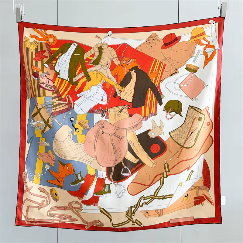 Foulard 100% Soie Carré 90cm, Bandanas, Châles, Bords Roulés à la Main, Accessoires de Vêtements, Sa