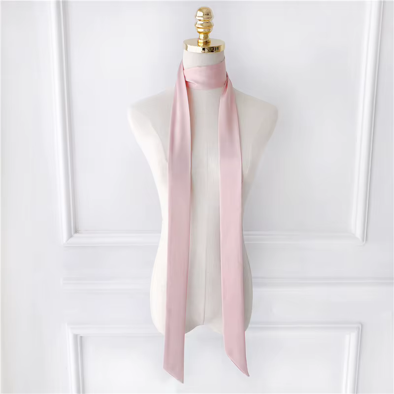 Foulard étroit en Satin de soie 5x200cm, couleur unie, foulard Long et fin en soie, bandeau pour che