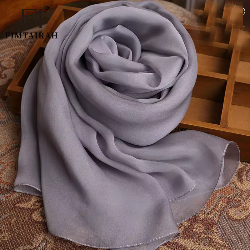 Écharpe en soie véritable pour femme, grande taille, douce, élégante, georgette, longue, dame, monoc