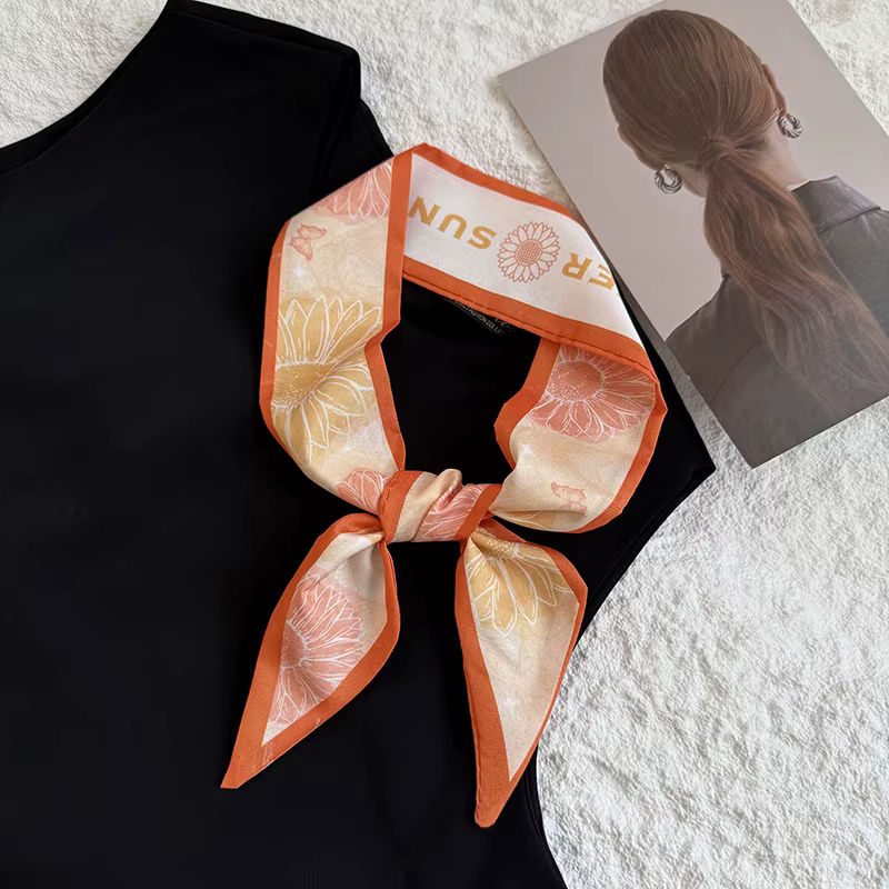 Nouveau modèle de marque de luxe petit foulard en soie pour femmes bandeau de cheveux sac à main poi