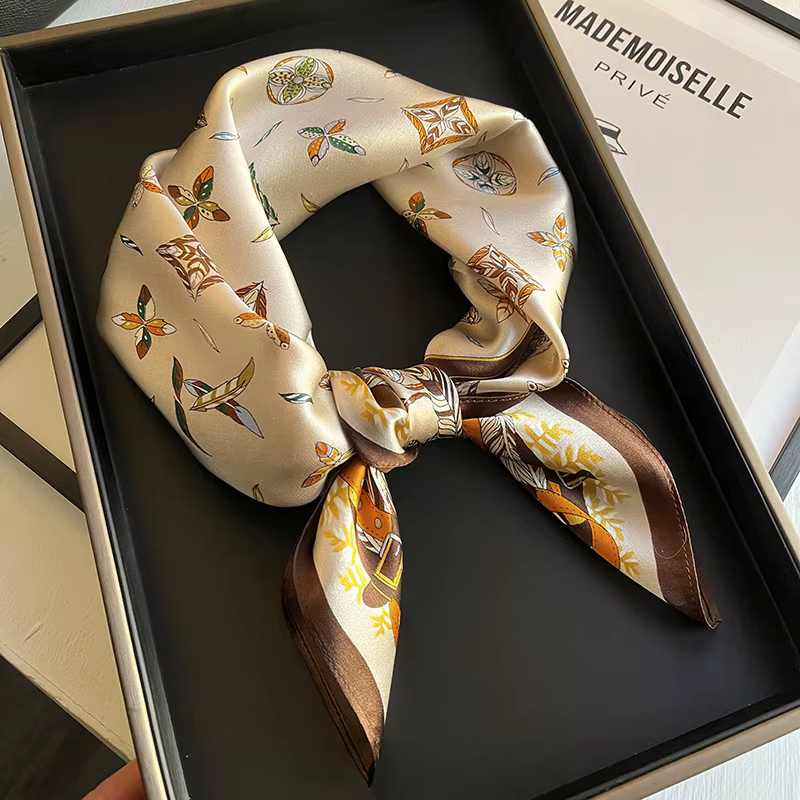 Foulard en soie à rayures simples et élégantes, 100% soie de mûrier, châle carré de 70cm pour femmes