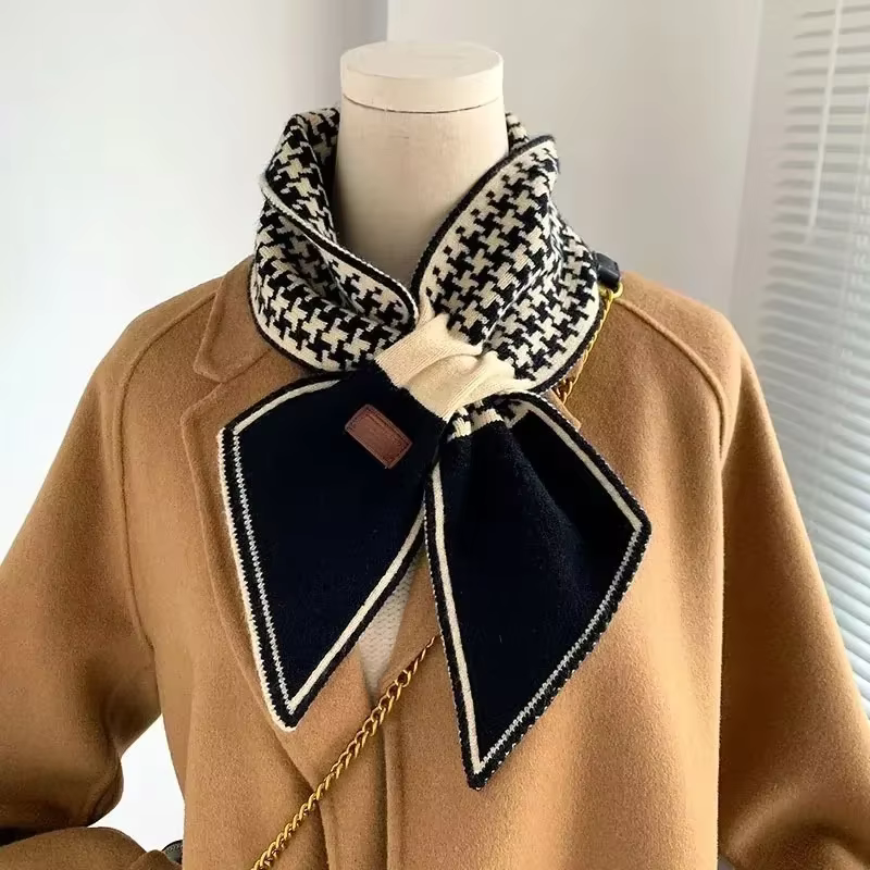 Écharpe chaude en cachemire pour femmes, Foulard à carreaux tricoté, longs et slim, petits foulards 