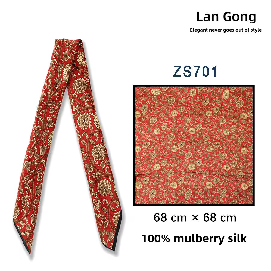 Foulard en soie pour hommes, costume rétro, chemise, col pour femmes, foulard carré fin mûrier 68, p